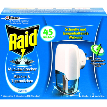 Raid® Mücken-Stecker Original – 1 Set = 1 Stecker + 1 Nachfüller (27 ml)
