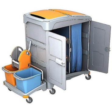 Cleankeeper Hotelwagen I - 1 2 x 20 l Eimer - blau / orange, 1 Mopppresse - Bild-Darstellung des Produktes 1