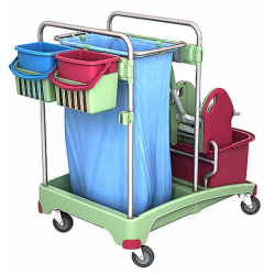 Cleankeeper Antibakterieller Gerätewagen I - 5, 1 antibakterielle Mopppresse, 2 x 20, 2x6 l Eimer - Blau/Pink, 120 l Abfallsack TSSA-0005