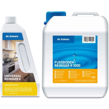 Dr. Schutz® Fußbodenreiniger R1000 & Universalreiniger K AKTIONSSET aus 10 l - Kanister und 750 ml - Flasche - Bild-Darstellung des Produktes 1