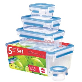 EMSA Clip & Close Frischhaltedosen 5-teiliges Set – Set besteht aus: 1x150ml, 1x200ml, 1x550ml, 1x1l, 1x3,7l