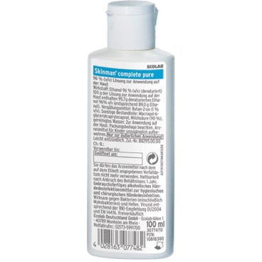 ECOLAB Skinman® complete pure Händedesinfektion 100 ml - Flasche - Bild-Darstellung des Produktes 1