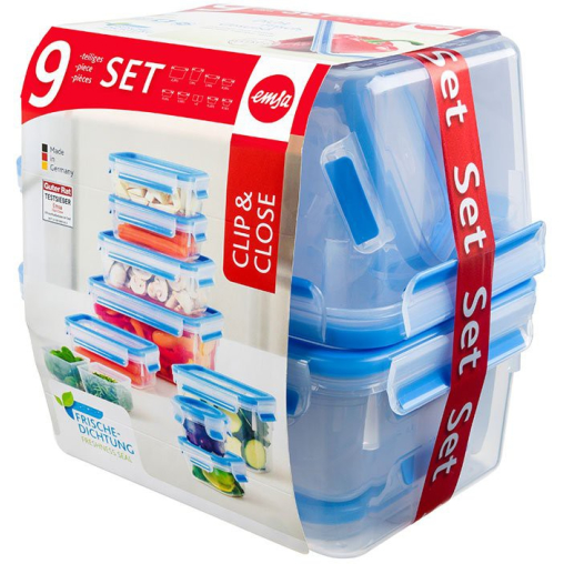 EMSA Clip & Close Frischhaltedosen, 9-teiliges Set