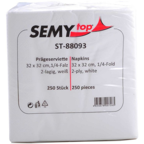 SEMYtop Servietten, 33 x 33 cm, 2-lagig, hochweiß, 1/4 Falz