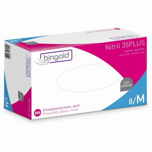 BINGOLD Nitril 35PLUS 200 Einweghandschuhe, weiß