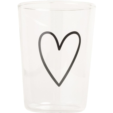 Eulenschnitt Herz Trinkglas – stapelbares, spülmaschinenfestes Glas. transparent/schwarz - Bild-Darstellung des Produktes 1