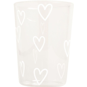 Eulenschnitt Herzen Trinkglas, stapelbar und spülmaschinenfest. transparent/weiß - Bild-Darstellung des Produktes 1