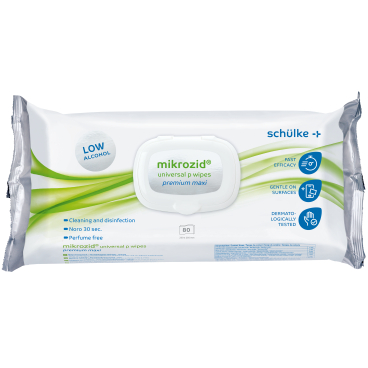Schülke mikrozid® universal p wipes premium Desinfektionstücher 1 Flowpack = 80 Tücher, Maße: 25 x 25 cm - Bild-Darstellung des Produktes 1