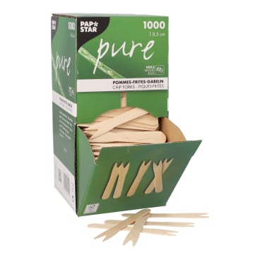 Papstar Pure Pommes-Gabeln, Holz 1 Packung = 1000 Stück - Bild-Darstellung des Produktes 1