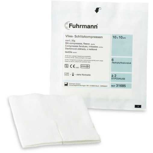 Fuhrmann Vliesschlitzkompressen steril, 30 Gramm, 6 - lagig