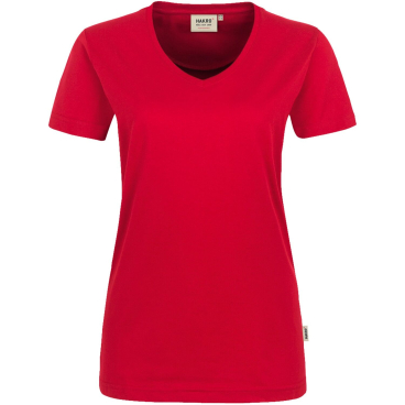 HAKRO Damen V‑Shirt PERFORMANCE 181 – tailliert, MikraLinar, 50/50 Baumwolle/Polyester, 160 g/m², ISO 15797 Farbe: rot, Größe: 5XL - Bild-Darstellung des Produktes 1