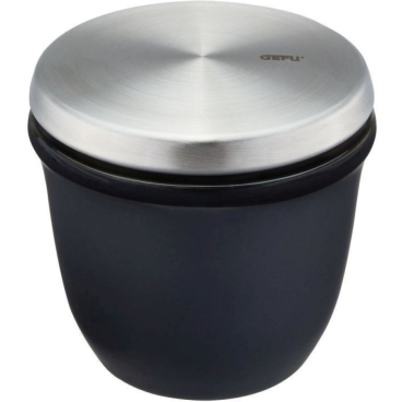 GEFU X-PLOSION Salz- und Gewürzdose, Steingut, 150 ml, mit Edelstahl-Deckel und Holzlöffel, schwarz/metallic-silber. Ø 8 cm - Höhe 8 cm - Bild-Darstellung des Produktes 1