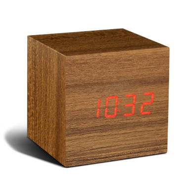 Gingko Cube Click Clock Teak – Silent Wecker in Holzoptik, LED rot. teak / LED rot - Bild-Darstellung des Produktes 1