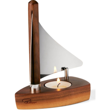 Philippi Kogge Teelichterhalter aus Walnussholz mit drehbarem Edelstahl-Reflektor. natur - Bild-Darstellung des Produktes 1