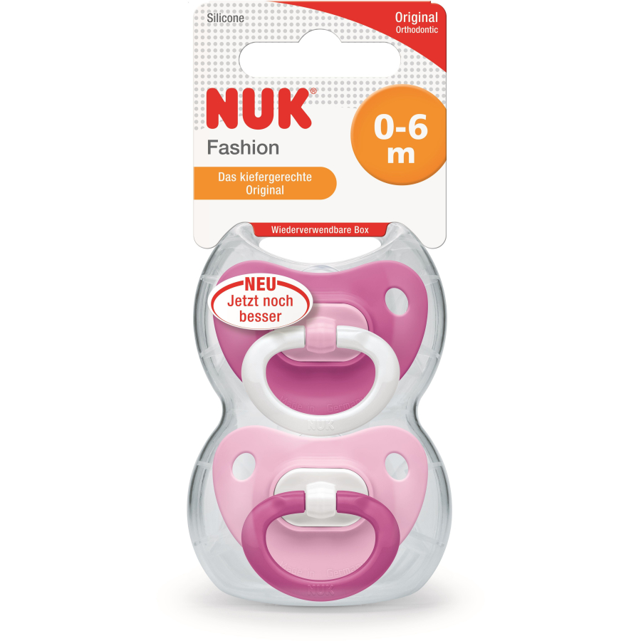 Nuk Fashion Schnuller 1 Packung 2 Stuck Grosse 1 0 6 Monate Farbig Sortiert Online Kaufen Hygi De