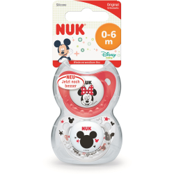 NUK Disney Mickey Silikon-Schnuller, Babyschnuller mit Kiefergerechter Form, 1 Packung = 2 Stück, Größe 1 (0-6 Monate), farbig sortiert 10175153