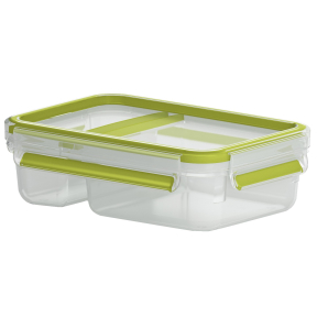 EMSA Clip & Go Joghurtbox, rechteckig, 600 ml – Farbe: transparent / grün