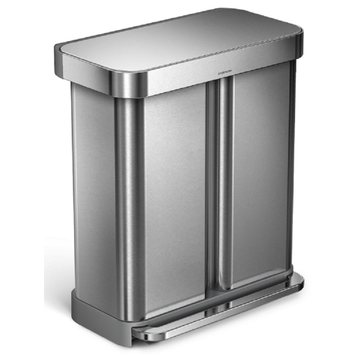 simplehuman Doppelfach-Treteimer mit Beutelfach, Edelstahl