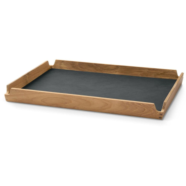 Lind DNA Airy Nupo Rechteckiges Teakholz-Tablett aus recyceltem Teak mit Ledereinlage. anthracite-teak - Bild-Darstellung des Produktes 1