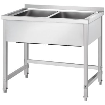 Gredil Spültisch mit Verstrebung, zwei Becken Maße (B x T x H): 1000 x 600 x 850 mm - Bild-Darstellung des Produktes 1