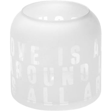 räder Wunderglas Windlicht/Vase, Design Özkaya, klares und gefrostetes Glas mit Buchstaben-Print. Love is all around - Bild-Darstellung des Produktes 1