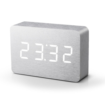 Gingko Brick Click Clock Wecker – Beech Holzoptik, LED-Dimmer, Touch-Steuerung, zeigt Zeit, Temperatur & Datum, 3 Alarme mit Schlummerfunktion. Alu / LED weiß - Bild-Darstellung des Produktes 1
