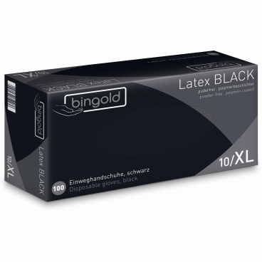 BINGOLD Latex BLACK Einweghandschuh, schwarz 1 Karton = 10 Packungen à 100 Stück, Größe S - Bild-Darstellung des Produktes 1