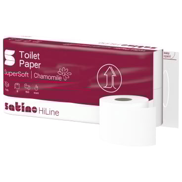 Satino HiLine Toilettenpapier Kamille, 3-lagig, hochweiß, MT1 1 Paket = 8 Packungen à 8 x 150 Blatt - Bild-Darstellung des Produktes 1