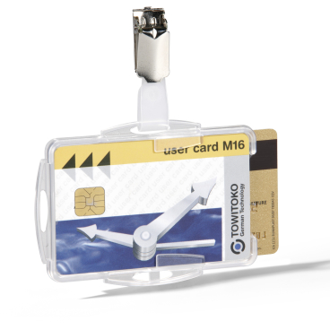 DURABLE Duo Ausweishalter mit Clip für zwei Betriebsausweise 1 Packung = 25 Stück, Farbe: transparent - Bild-Darstellung des Produktes 1
