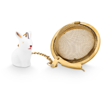 Pip Studio Hare Tee-Ei – Porzellan‑Anhänger in Hasenform mit goldfarbenem Teesieb, Geschenkidee One Size - Bild-Darstellung des Produktes 1