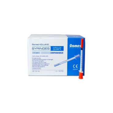 Romed Insulinspritzen steril mit Kanüle 100 Stück 1 ml 29G x 0,5 U100 Romed Insulinspritzen steril mit Kanüle 100 Stück 1 ml 29G x 0,5 U100 - Bild-Darstellung des Produktes 1