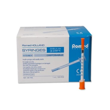 Romed Insulinspritzen mit Kanüle 100 Stück 1 ml 29G U40 Romed Insulinspritzen mit Kanüle 100 Stück 1 ml 29G U40 - Bild-Darstellung des Produktes 1