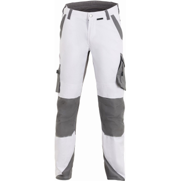 Planam Stretch-Bundhose NORIT, weiß– ergonomisch mit verstärkten Nylon-Einsätzen und Kniepolstertaschen (EN 14404) Farbe: weiß/zink, Größe: 26 - Bild-Darstellung des Produktes 1