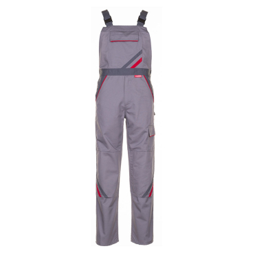 Planam Latzhose HIGHLINE – 285 g/m² Canvas-Besatz, 65% Polyester / 35% Baumwolle, EN 14404-kompatibel Farbe: zink/schiefer/rot, Größe: 62 - Bild-Darstellung des Produktes 1