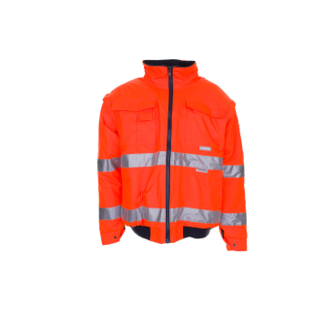 PLANAM Warnschutz-Pilotenjacke UNI, wasserabweisend (PU-beschichtet), abnehmbare Ärmel, einrollbare Kapuze, gesteppte Fütterung, hohe Sichtbarkeit. 4XL - Bild-Darstellung des Produktes 1