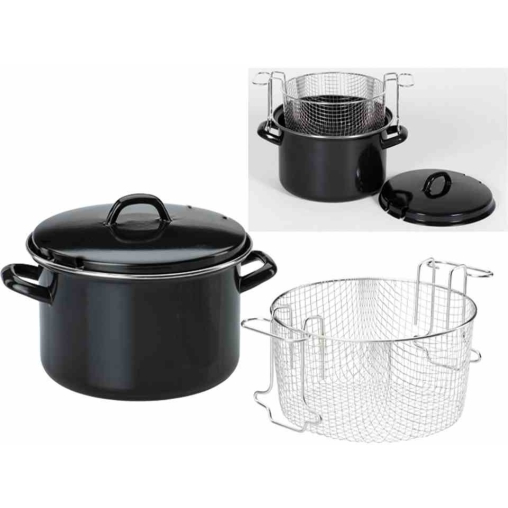 KRÜGER Frittiertopf schwarz emailliert induktionsgeeignet, 24 cm