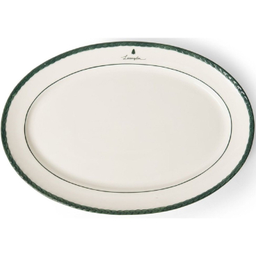 Lexington Holidays Servierplatte 42 x 29 cm – Steinzeug, handbemaltes geflochtenes Detail, weiß/grün 42x29 cm - Bild-Darstellung des Produktes 1
