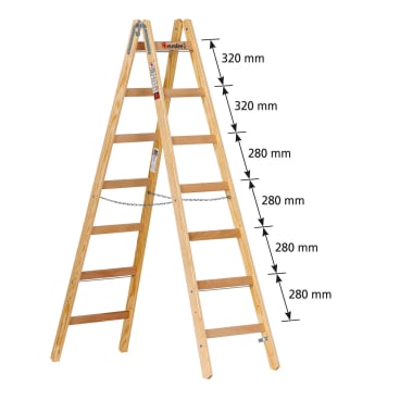 Euroline Holz Sprossenstehleiter Nr. 12506 mit Eimerhaken 2x8 Sprossen 1 Stück - Bild-Darstellung des Produktes 1