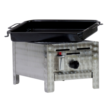 Gastrobräter, 1 Brenner 4,5 kW, mit Grillrost u. emaill. Stahlpfanne, B 340 x T 530 x H 270 mm, inkl. Gewerbedruckregler u. Schlauchbruchsicherung 1 Brenner 4,5 kW, mit Grillrost u. emaill. Stahlpfanne - Bild-Darstellung des Produktes 1