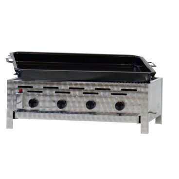 Gastrobräter, 4 Brenner je 3,6 kW, mit Grillrost u. emaill. Stahlpfanne, B 810 x T 530 x H 270 mm, inkl. Gewerbedruckregler u. Schlauchbruchsicherung 4 Brenner je 3,6 kW, mit Grillrost u. emaill. Stahlpfanne - Bild-Darstellung des Produktes 1