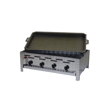 Gastrobräter, 4 Brenner je 4,5 kW, mit Grillrost und Edelstahlpfanne, B 810 x T 530 x H 270 mm, inkl. Gewerbedruckregler u. Schlauchbruchsicherung 4 Brenner je 4,5 kW, mit Grillrost und Edelstahlpfanne - Bild-Darstellung des Produktes 1