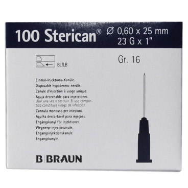 B. Braun Sterican Einmalkanülen 100 Stück Nr.16 0,60 x 25 mm 23 G x 1" blau B. Braun Sterican Einmalkanülen 100 Stück Nr.16 0,60 x 25 mm 23 G x 1" blau - Bild-Darstellung des Produktes 1