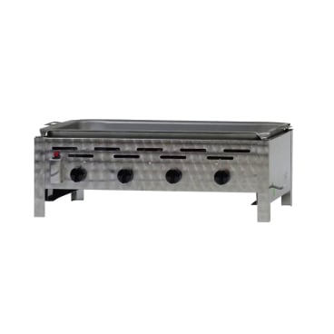 Gastrobräter, 4 Brenner je 4,5 kW, mit Stahlblechpfanne, B 810 mm x T 530 mm x H 270 mm, inkl. Gewerbedruckregler u. Schlauchbruchsicherung 4 Brenner je 4,5 kW, mit Stahlblechpfanne - Bild-Darstellung des Produktes 1