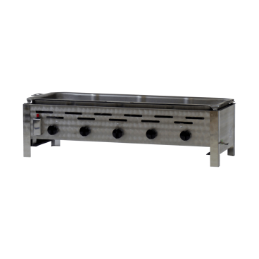 Gastrobräter, 5 Brenner je 4,5 kW, mit Stahlblechpfanne, B 980 mm x T 530 mm x H 270 mm, inkl. Gewerbedruckregler u. Schlauchbruchsicherung 5 Brenner je 4,5 kW, mit Stahlblechpfanne - Bild-Darstellung des Produktes 1