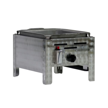 Gastrobräter, 1 Brenner 4,5 kW, mit Stahlblechpfanne, B 340 mm x T 530 mm x H 270 mm, inkl. Gewerbedruckregler u. Schlauchbruchsicherung 1 Brenner 4,5 kW, mit Stahlblechpfanne - Bild-Darstellung des Produktes 1