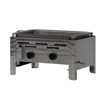 Gastrobräter, 2 Brenner je 4,5 kW, mit Stahlblechpfanne, B 480 mm x T 530 mm x H 270 mm, inkl. Gewerbedruckregler u. Schlauchbruchsicherung 2 Brenner je 4,5 kW, mit Stahlblechpfanne - Bild-Darstellung des Produktes 1