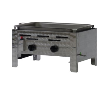 Gastrobräter, 2 Brenner je 3,6 kW, mit Edelstahlpfanne, B 480 mm x T 530 mm x H 270 mm, inkl. Gewerbedruckregler u. Schlauchbruchsicherung 2 Brenner je 3,6 kW, mit Edelstahlpfanne - Bild-Darstellung des Produktes 1