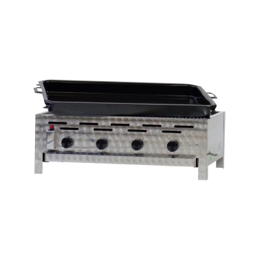 Gastrobräter, 4 Brenner je 4,5 kW, mit Grillrost u. emaill. Stahlpfanne, B 810 x T 530 x H 270 mm, inkl. Gewerbedruckregler u. Schlauchbruchsicherung 4 Brenner je 4,5 kW, mit Grillrost u. emaill. Stahlpfanne - Bild-Darstellung des Produktes 1