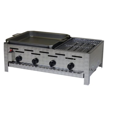 Gastrobräter, 4 Brenner je 3,6 kW, mit Grillrost und Edelstahlpfanne, B 810 x T 530 x H 270 mm, inkl. Gewerbedruckregler u. Schlauchbruchsicherung 4 Brenner je 3,6 kW, mit Grillrost und Edelstahlpfanne - Bild-Darstellung des Produktes 1