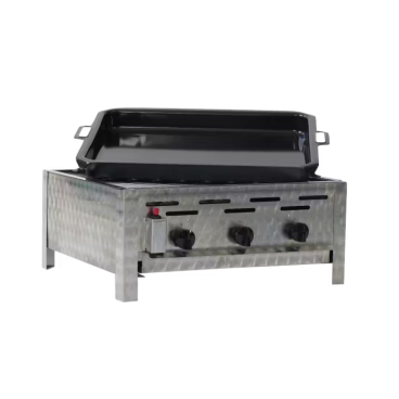 Gastrobräter, 3 Brenner je 4,5 kW, mit Grillrost u. emaill. Stahlpfanne, B 650 x T 530 x H 270 mm, inkl. Gewerbedruckregler u. Schlauchbruchsicherung 3 Brenner je 4,5 kW, mit Grillrost u. emaill. Stahlpfanne - Bild-Darstellung des Produktes 1